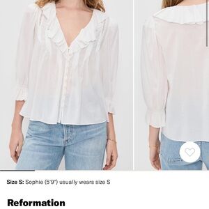 Reformation Ivory Ruffle Blouse